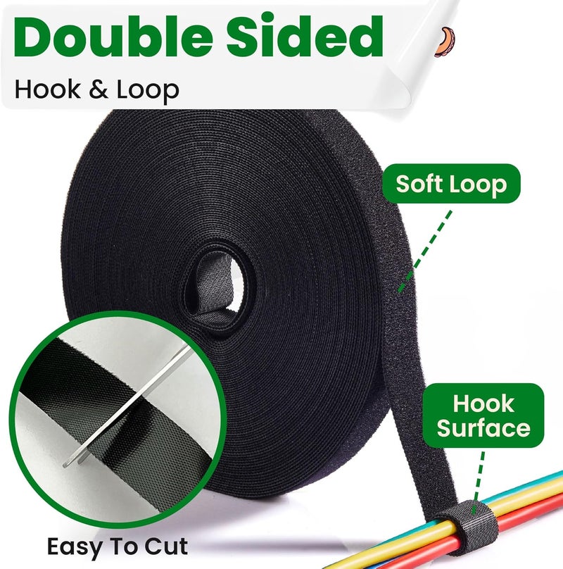 ECOHomes 3/4 Inch x 30 FT Double Sided Hook and Loop Roll Tape - Two Sided, Self Stick, Reusable Cable Ties Wrap for Cable Management, Heavy Duty Extender Straps Long Wire Strips Band Black - Image 3